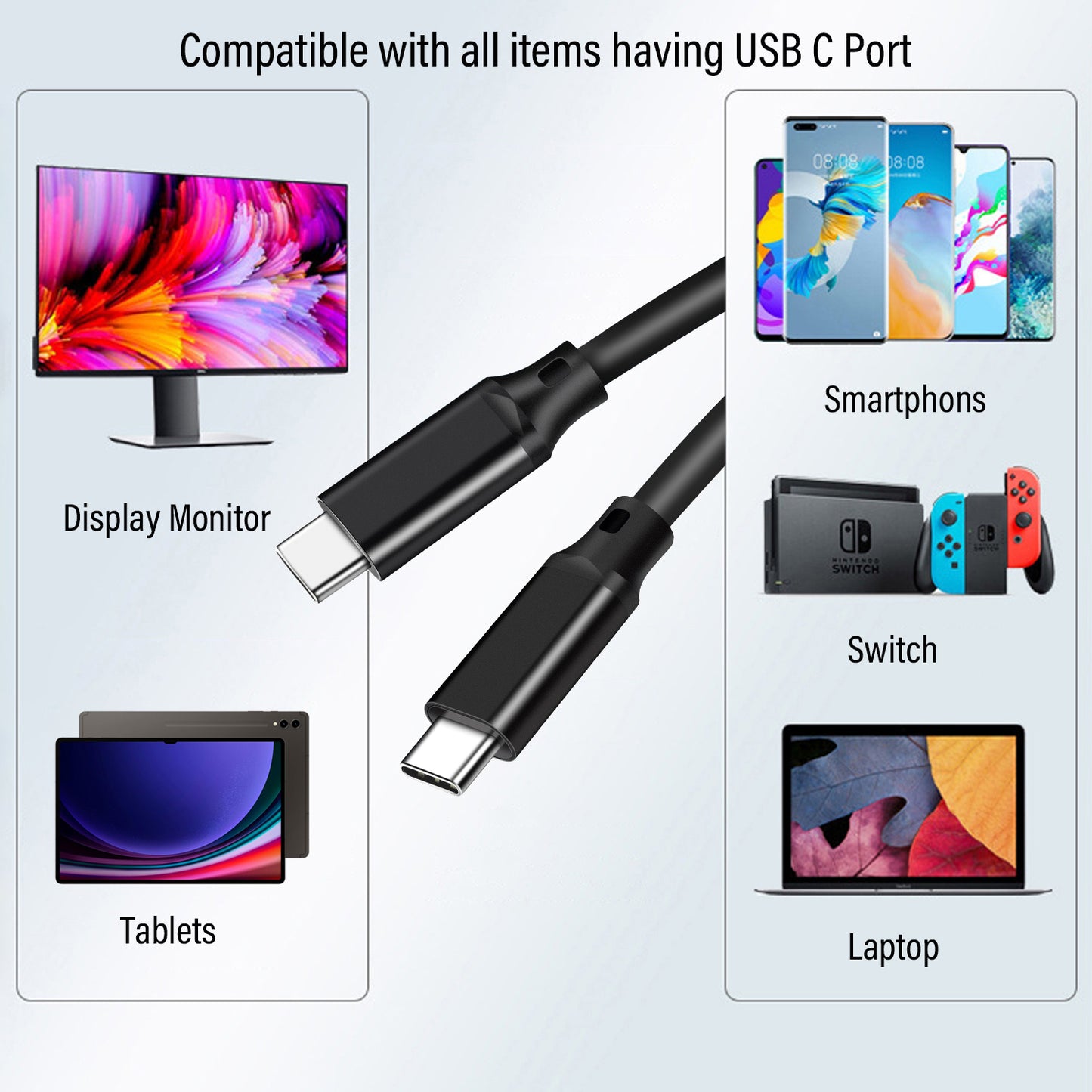 USB 3.2 Gen 2 Cable, 100W USB-C Charging Cord for iPad Pro